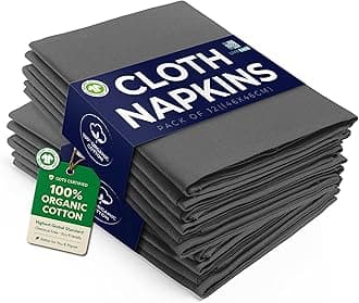 LivinEase Cotton Cloth Napkins - Set of 12, 100% Cotton, 46 x 46 cm Reusable Oversized Dinner Napkins - Heavy Weight Hotel Quality Fabric - Ideal for Home Use & Events (Charcoal)