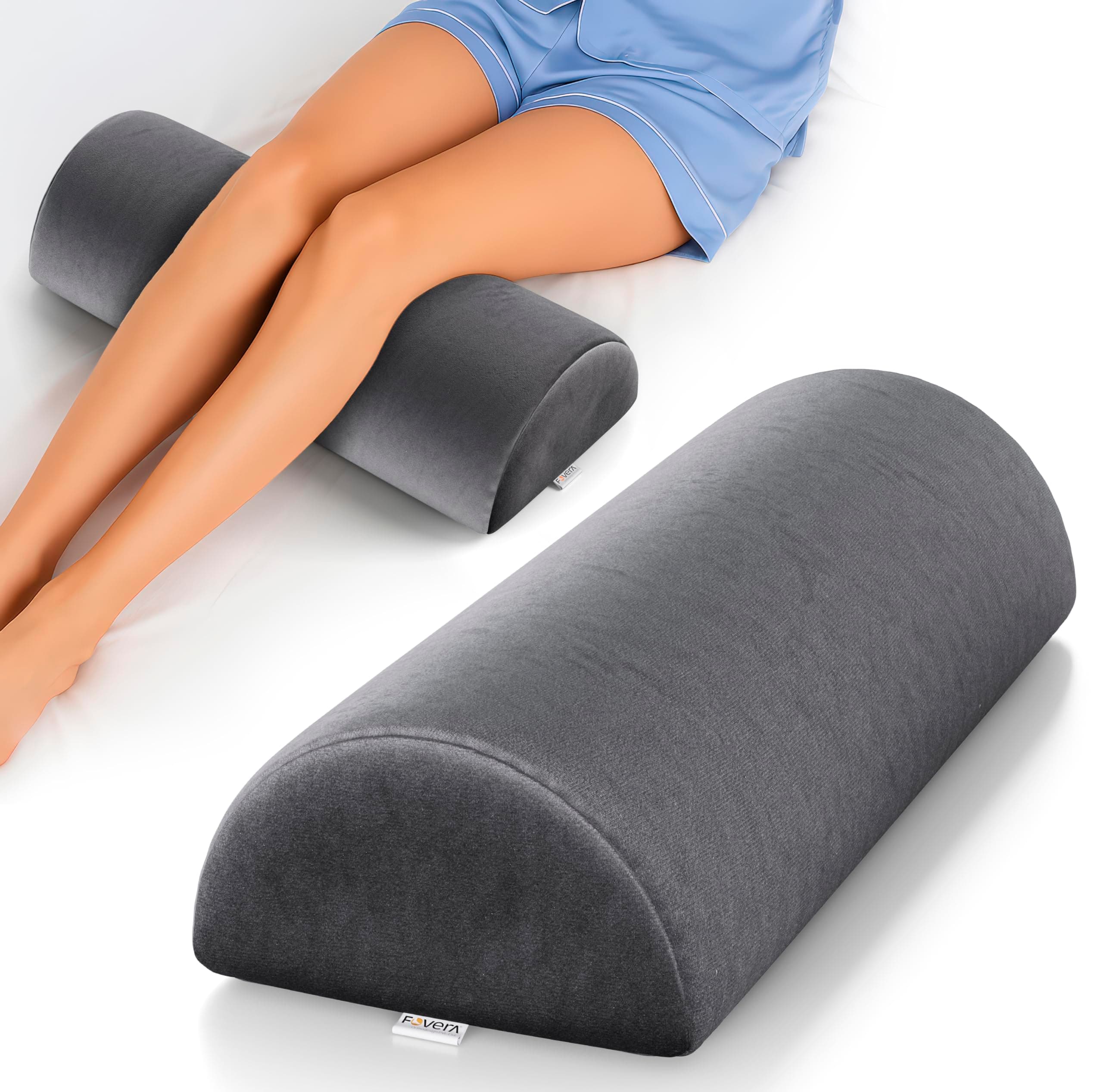 FOVERA Half Moon Bolster Pillow with Memory Foam Top - Multi Purpose Head, Neck, Knee, Leg and Back Support Pillow - for Effective Body Posture Improvement (Dark Grey)