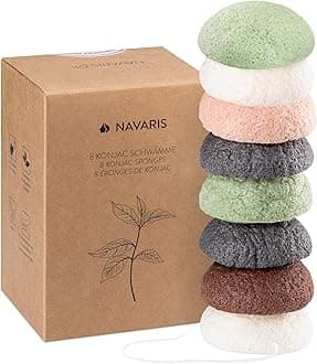 Navaris Konjac Sponges - Set of 8 - Facial & Body Natural Konjac Sponge Puffs - Exfoliating & Cleansing Face & Skin Sponges for Bath & Shower - 8-Pack