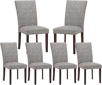 COLAMYUpholstered Parsons Dining Chairs Set of 6, Fabric Dining Room Kitchen Side Chair with Nailhead Trim and Wood Legs - Boho