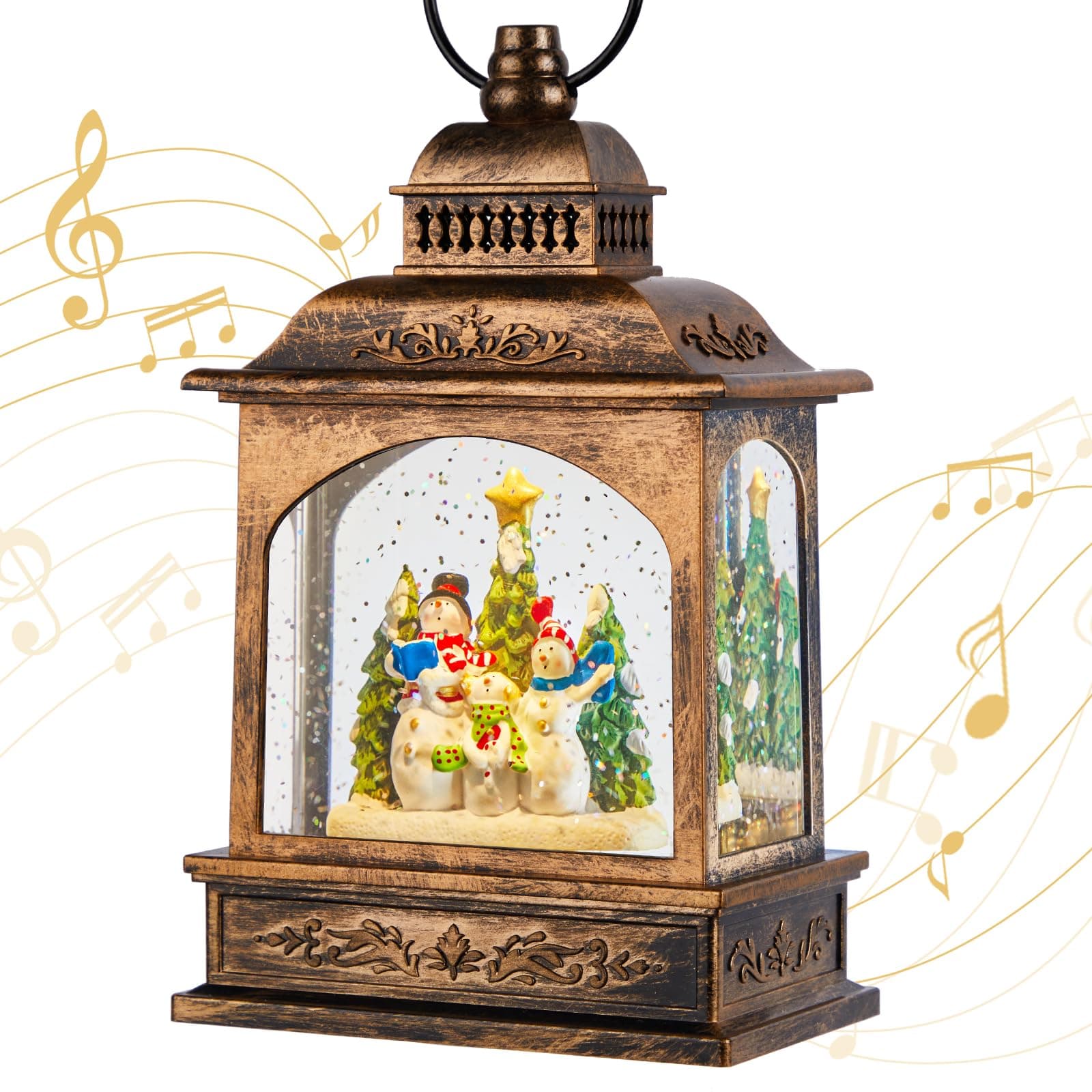 Brightown Musical Christmas Snow Globe Lantern, 10" Lighted USB or Battery Operated Snow Globe with Swirling Glitter, Snowman Snow Globes for Women Gifts for Mom Grandma Kids Coworkers