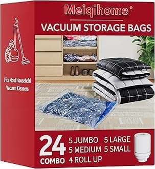MEIQIHOME Vacuum Storage Bags, Space Saver Sealer Bags,Vacuum seal bags for clothing, Pillows, Comforters, Blankets, Bedding,Travel,24 Pack with Electric Pump