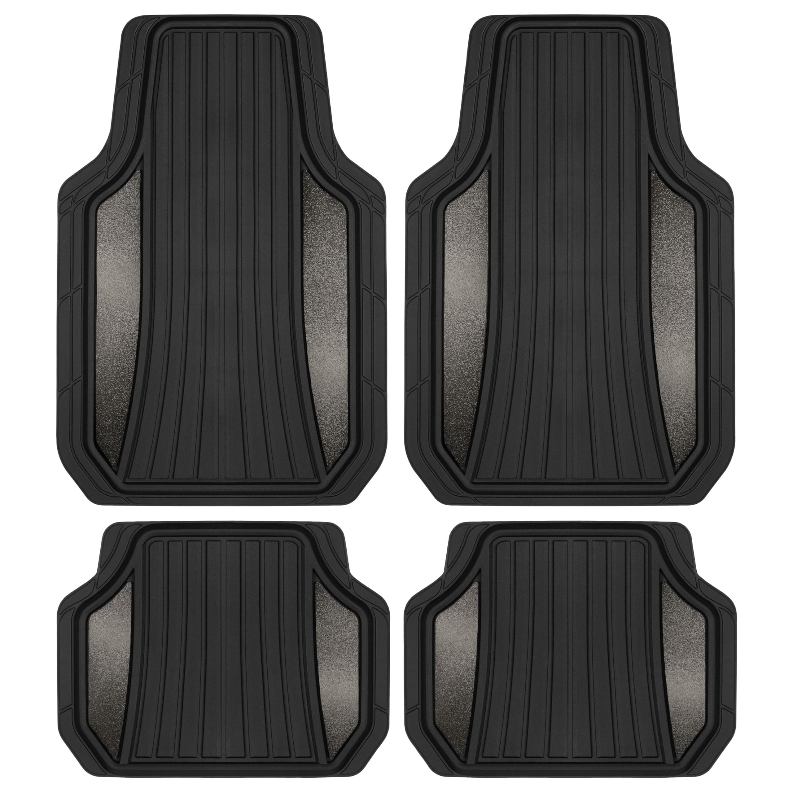 Motor Trend ChromeTech Car Floor Mats Full Set - Durable Rubber Floor Mats for Cars with Two Tone Accent, All Weather Interior Protection for Front and Rear with Non-Slip Backing, Gunmetal Chrome