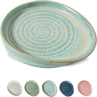 Ceramic Spoon Rest for Stove Top, Spoon Holder for Kitchen Counter, Farmhouse Cooking Utensil Holder for Spoons, Ladles, Spatula, Lake Blue