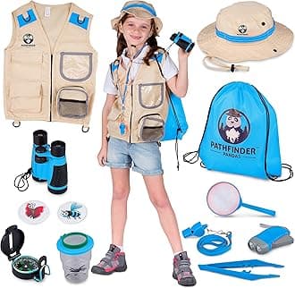 Kids Explorer Kit with Safari Vest & Hat for 7-12 Year Old Boys & Girls - Safari Costume & Dress Up as Zoo Keeper, Paleontologist - Giftable Outdoor Adventure Kit for Kids + Adventure Book