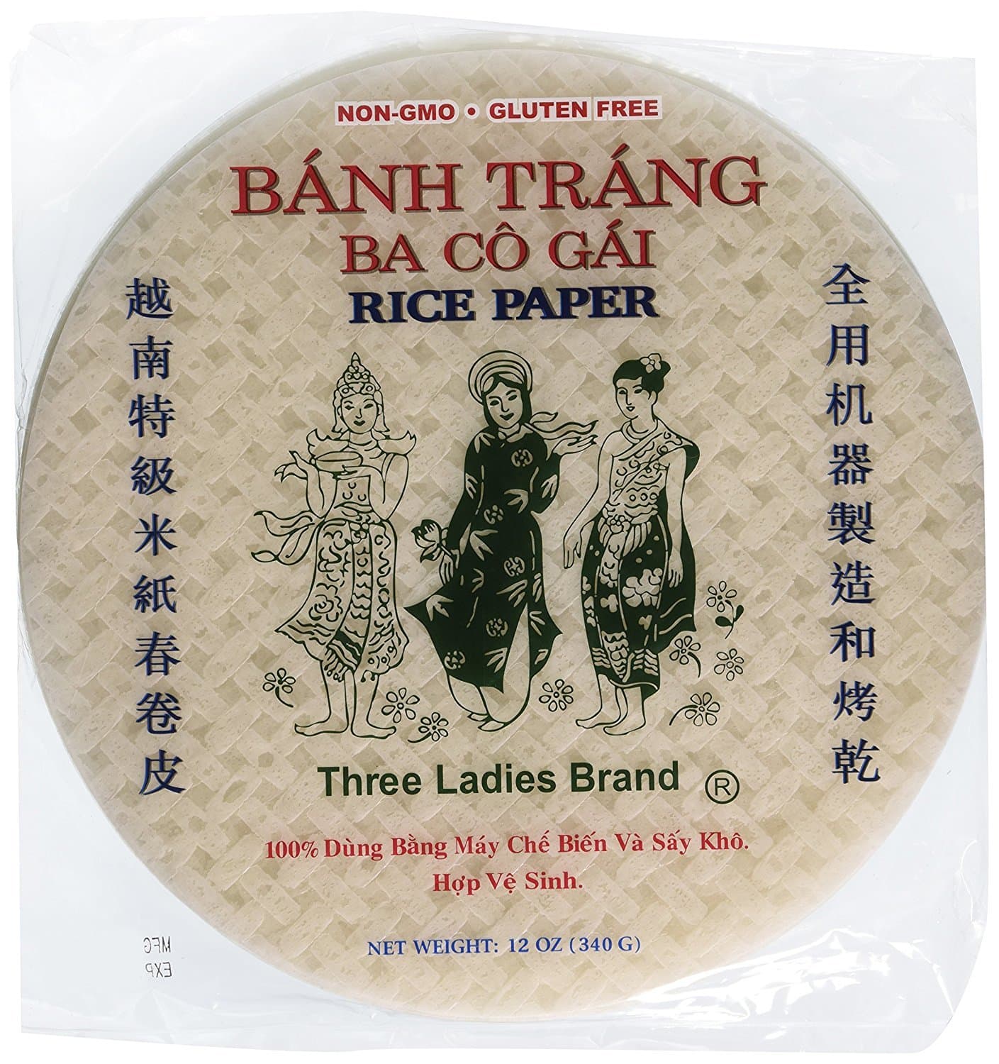 Three Ladies Spring Roll Rice Paper Wrappers Round 25cm (3pks)