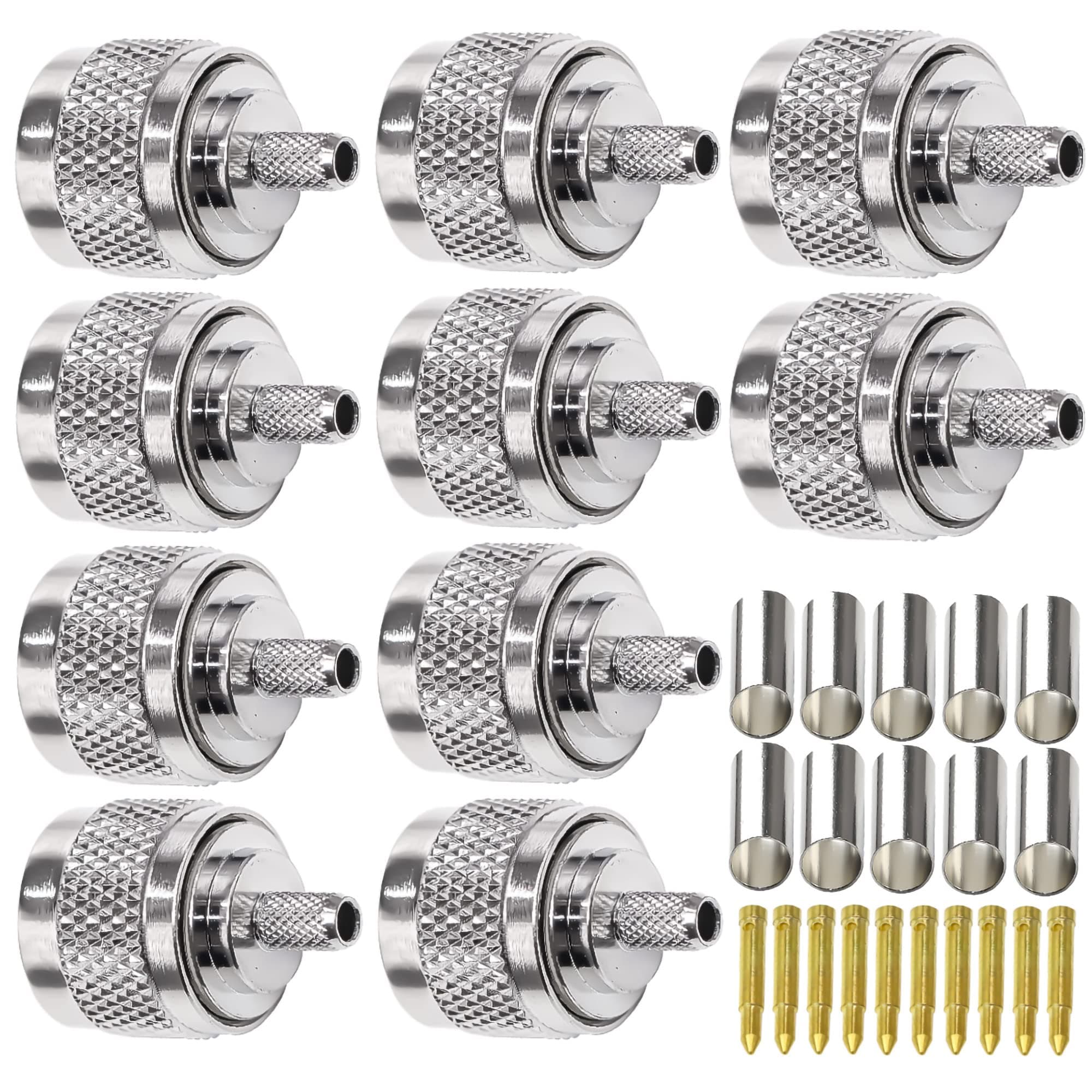 TUOLNK N Type Crimp Connector N Male Plug Adapter for RG58 RG142 50Ohm Low Loss High Frequency Coaxial Connector Pack of 10