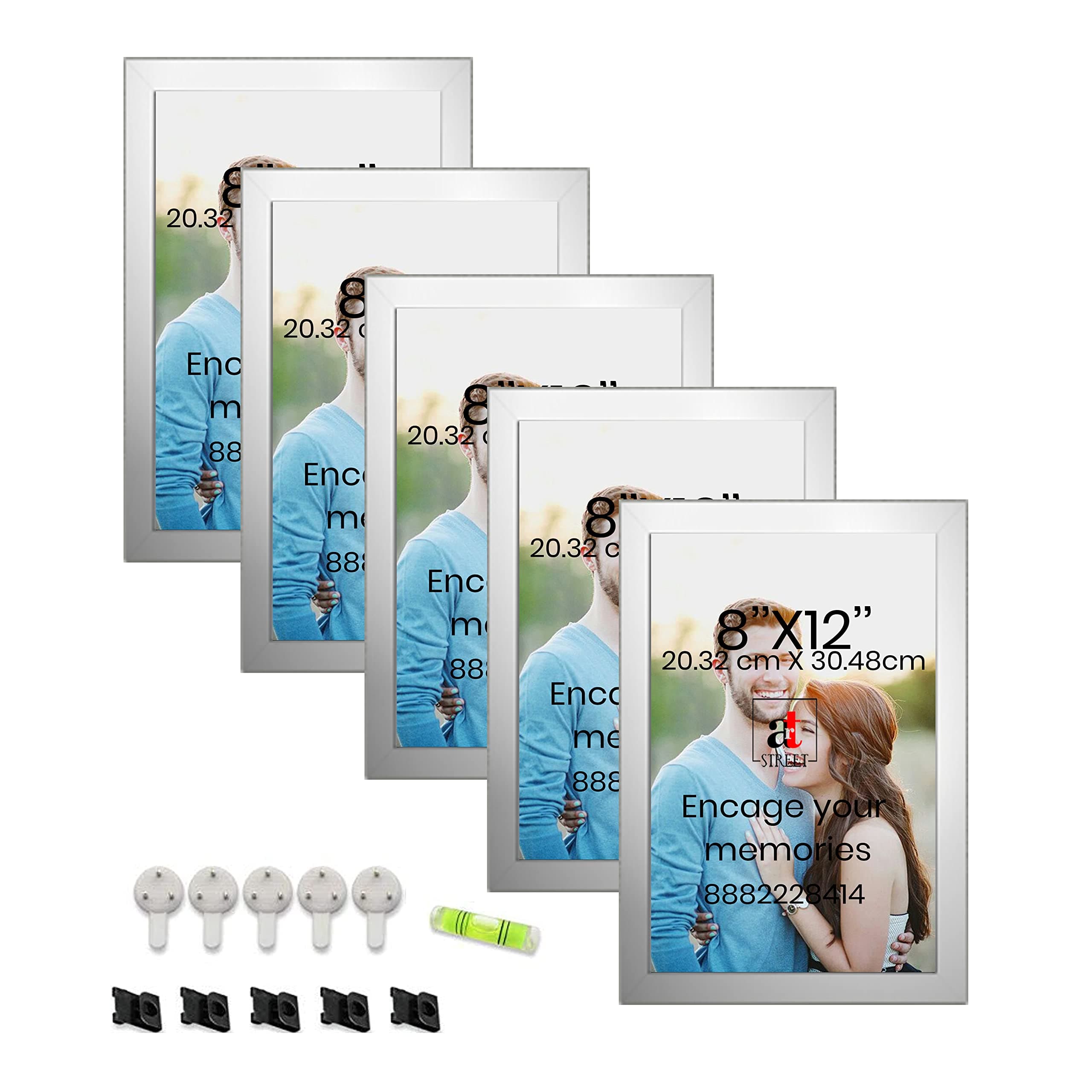 Art Street A4 Size Photo Frame For Wall Set of 5 Silver Picture Frame For Home and Office Decoration -Size -8x12 Inches