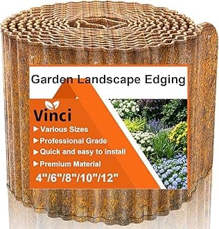 Vinci Garden Landscape Edging Border, 4 Inch x 10 FT Corrugated Sturdy Metal Easy Installation Safe Hemmed Lawn Garden Border Edges for DIY Flower Beds,Pathways and Patio Design (Rusted)