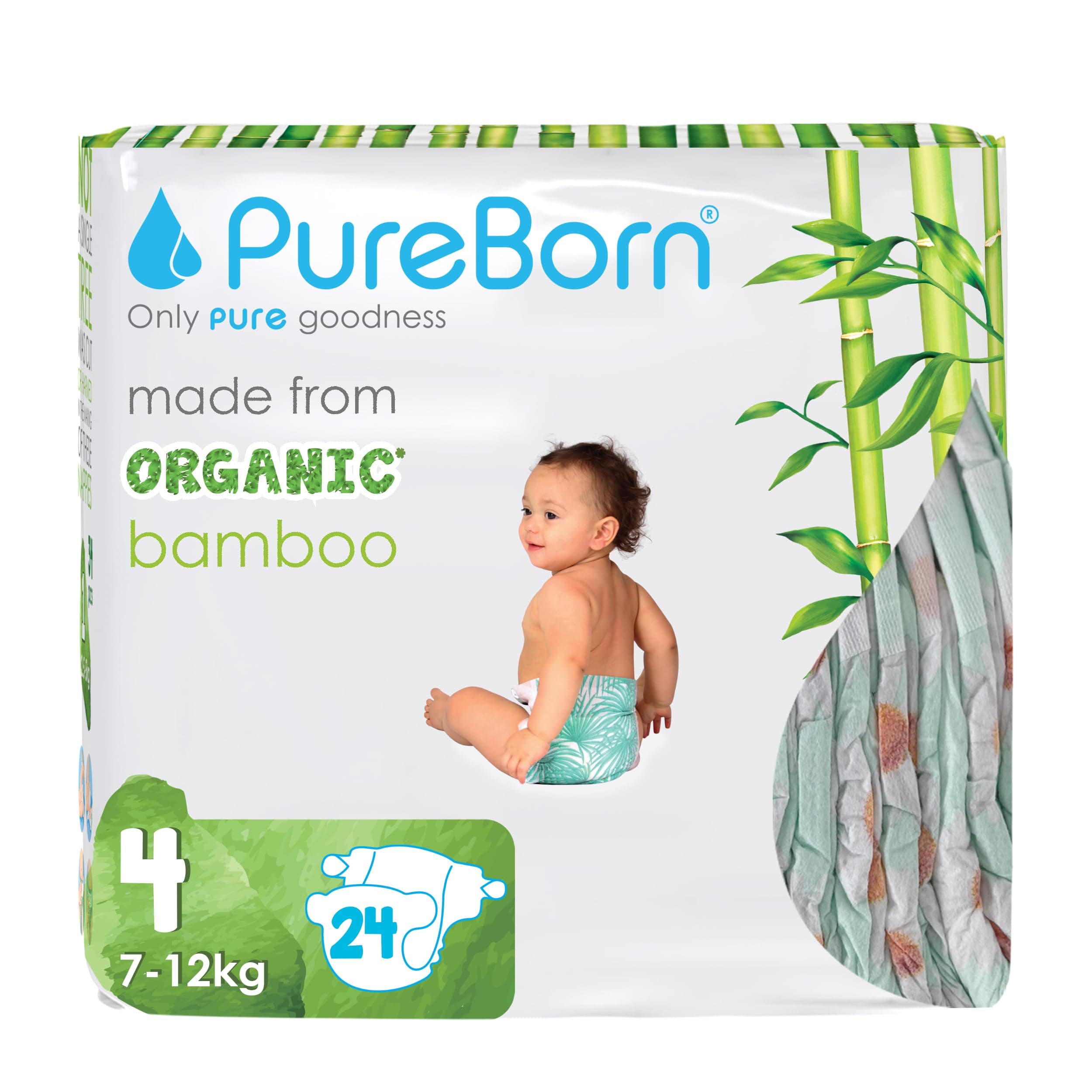 Pureborn Diapers Single Pack - Size 4, 7 - 12 Kg, 24 Count