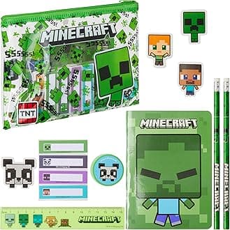 Minecraft Filled Pencil Case and Stationery Set for Kids, School Supplies - Gifts for Boys (Green)