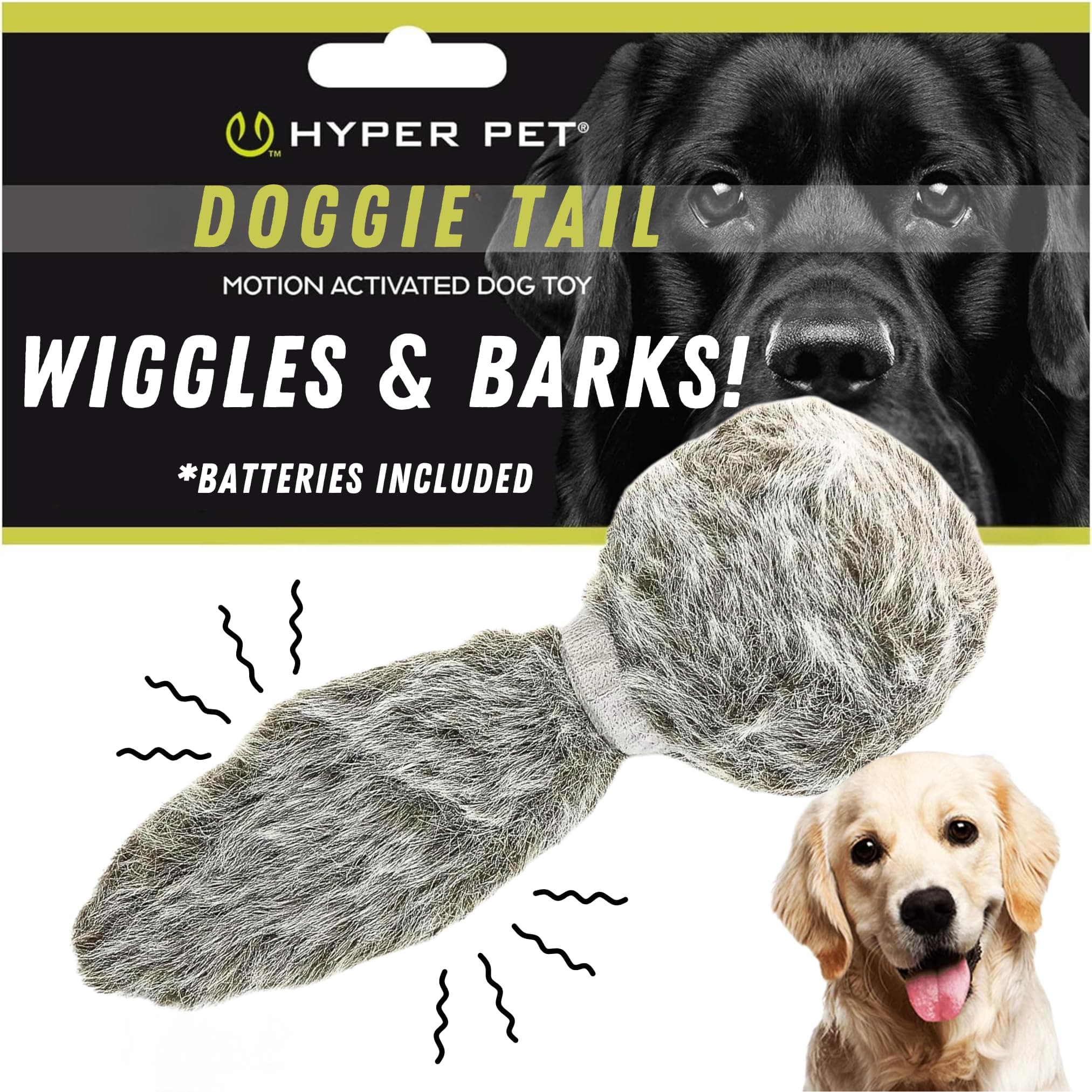 Hyper Pet Doggie Tail Interactive Plush Automatic Dog Toys, Durable, Wiggles, Vibrates, and Barks, Batteries Included, for All Dog Breeds, Boredom Buster