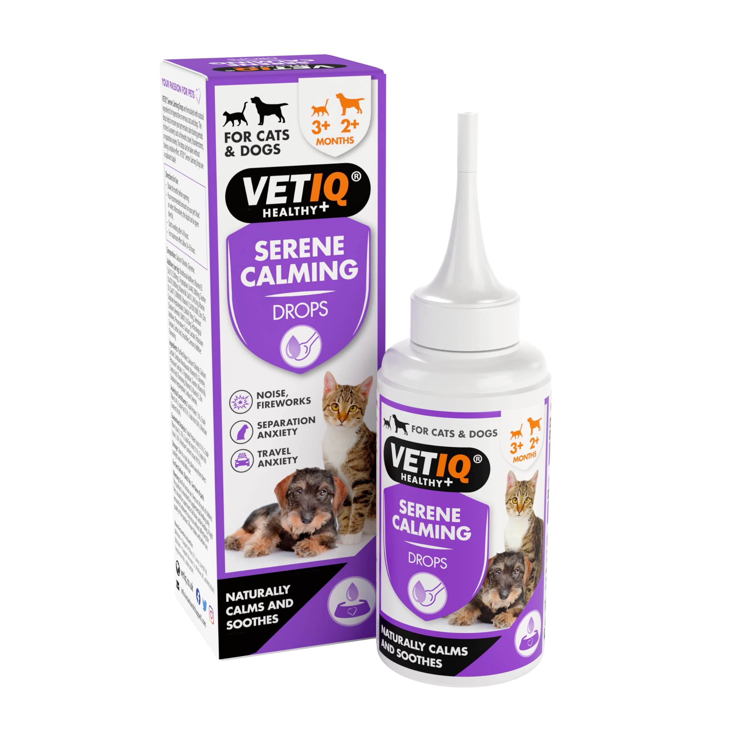 VETIQ Serene Calming Natural Solution Drops For Cats & Dogs, Helps With Separation Anxiety, Noise Phobias, Travel & Hyperactivity, 100 ml