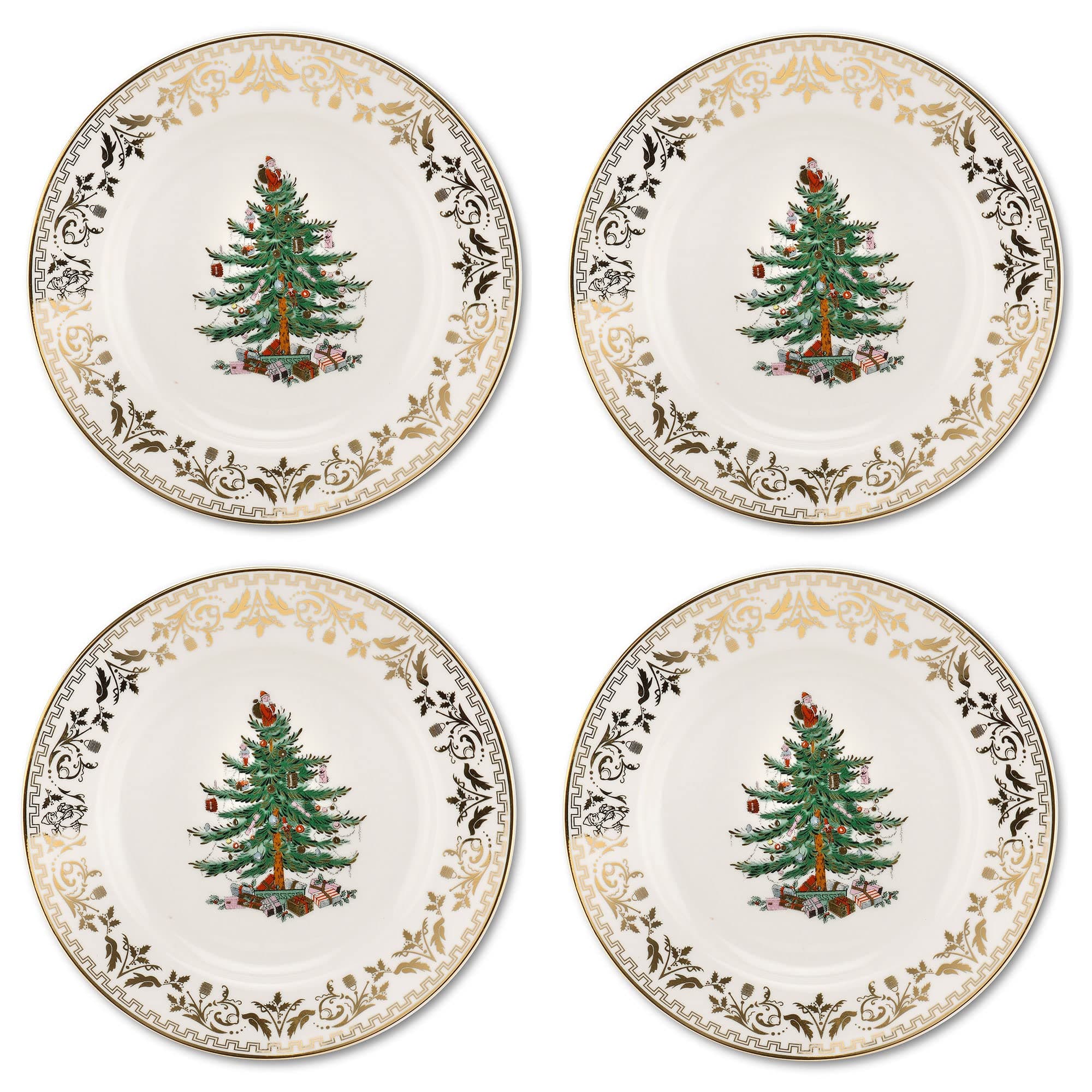 Spode Christmas Tree Gold Salad Plate (Set of 4) – 8-Inch Porcelain Dinner & Appetizer, Christmas Dinnerware & Holiday Tableware, Microwave & Dishwasher Safe, Festive Seasonal Dining Plate