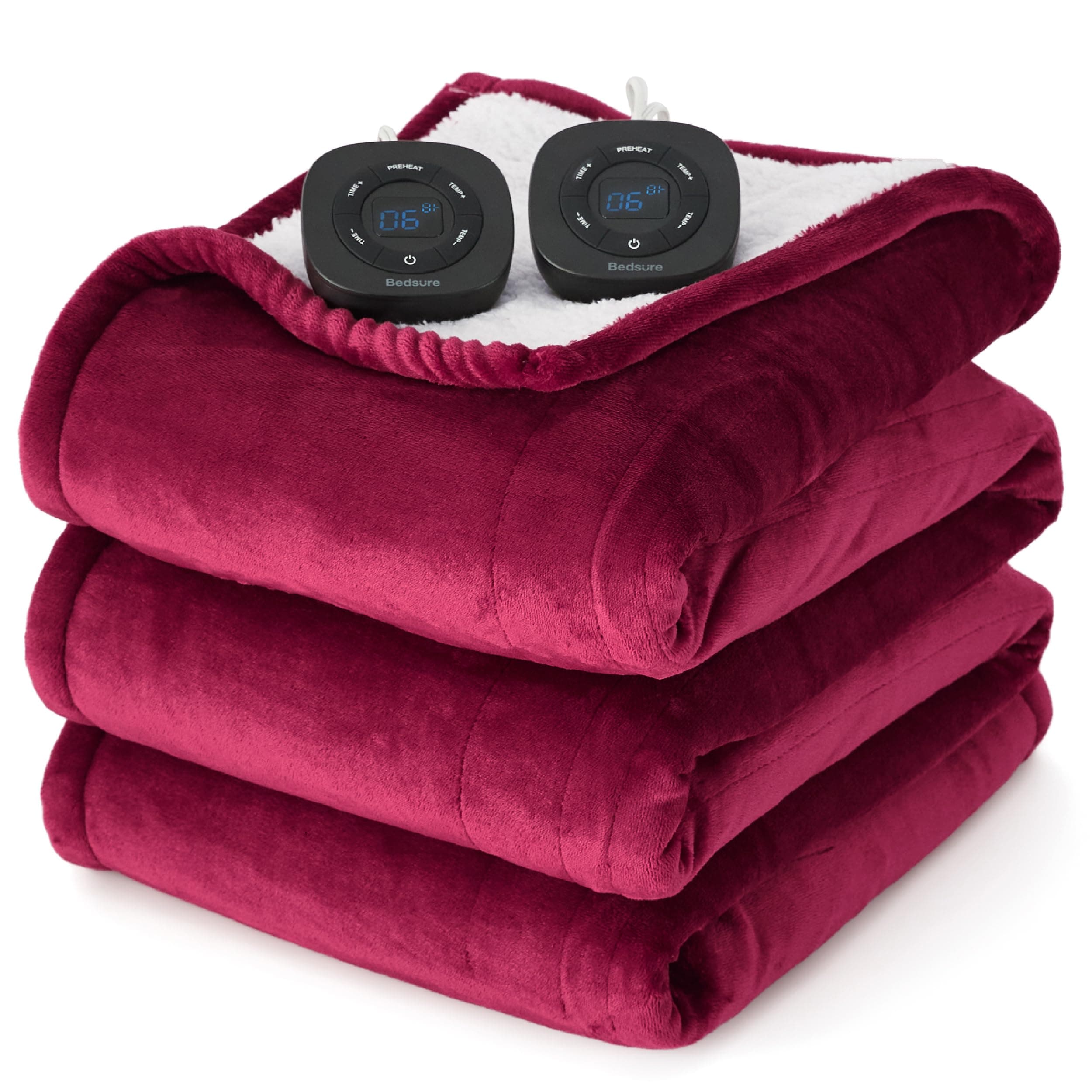 Bedsure Electric Blanket Queen Size - Dual Control Heated Blanket Queen, Fast Heating with 10 Time Settings & 10 Heat Settings, Warm Gift for Grandma (84x90 inches, Burgundy)