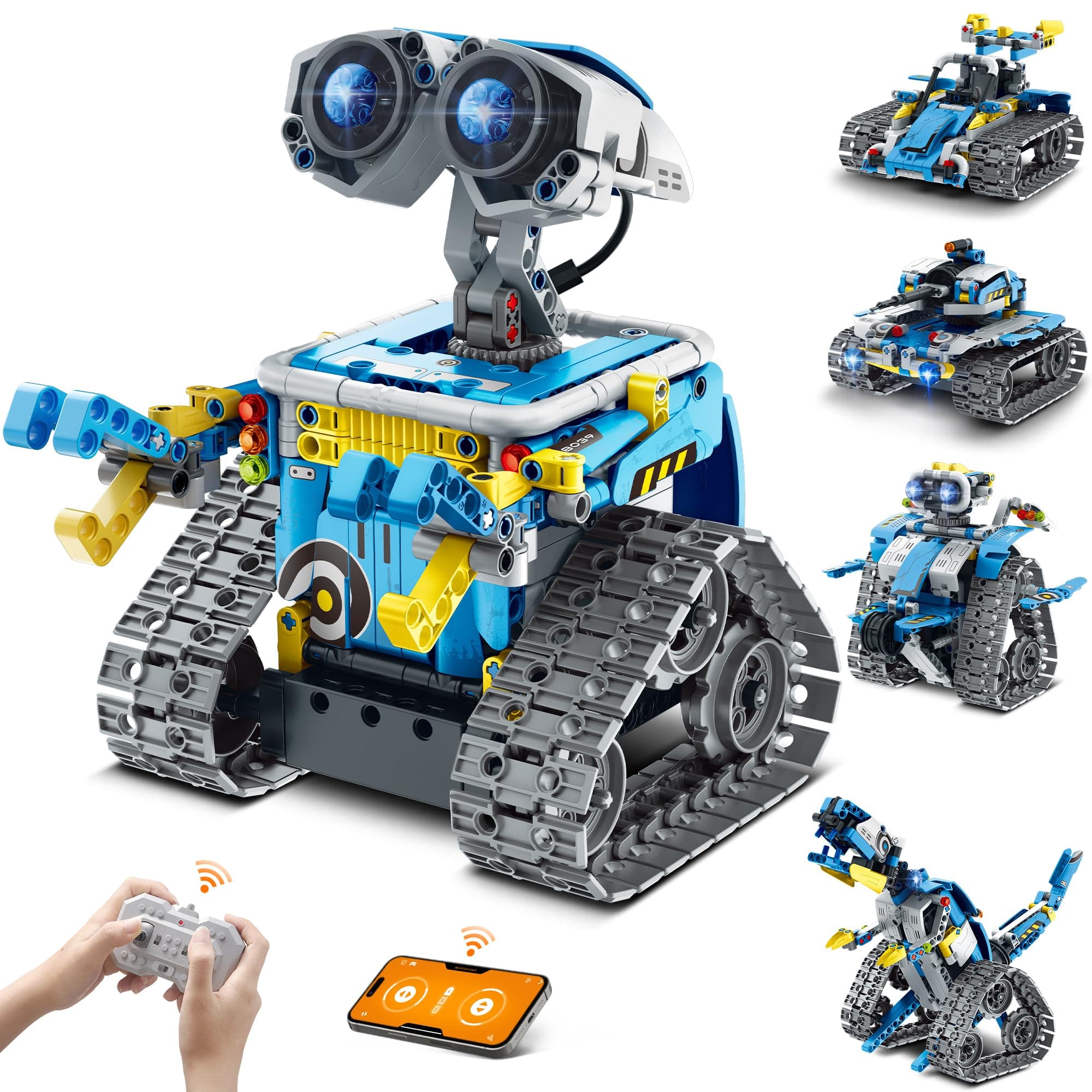 VEPOWER Robot Children for Boys, 5-in-1 Technology Remote Controlled Building Toy with App Programmable, Children's Robotic Set, RC Toy Gift for Children from 6-12+ Years Boys Girls (488 Pieces)