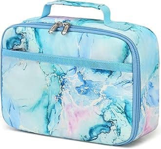 LEDAOU Lunch Bag Kids Insulated Lunch Box Girls Toddler Reusable LunchBox for School Picnic Hiking (Marble Blue)