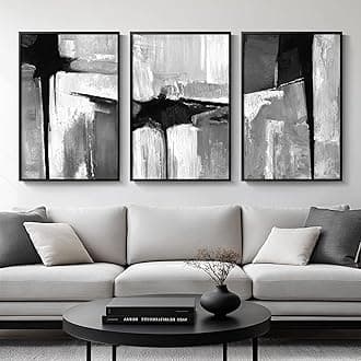 Large Framed Black and White Gray Abstract Wall Art, 3 Piece Modern Canvas Prints Paintings Artwork for Walls, Grey Abstract Pictures for Living Room Hallway Bedroom Office Wall Decor Total 30x60 In