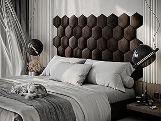 4 Pack — Upholstered Decorative Wall Panels Velvet Headboard Padding | Cushioned Planks | Padded Decor Collision Avoidance | Acoustic Soundproofing Treatment | (Brown, 4x Hexagon (25x25cm))