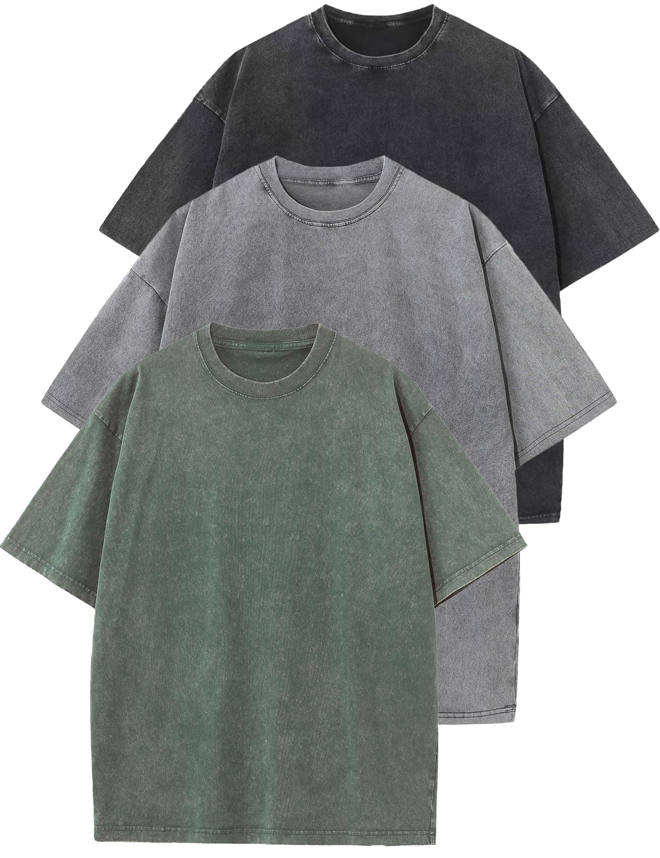 3 Pack Men Oversized T Shirts Acid Washed Unisex Tee Loose Fit Short Sleeve Casual Streetwear Baggy Basic Tops