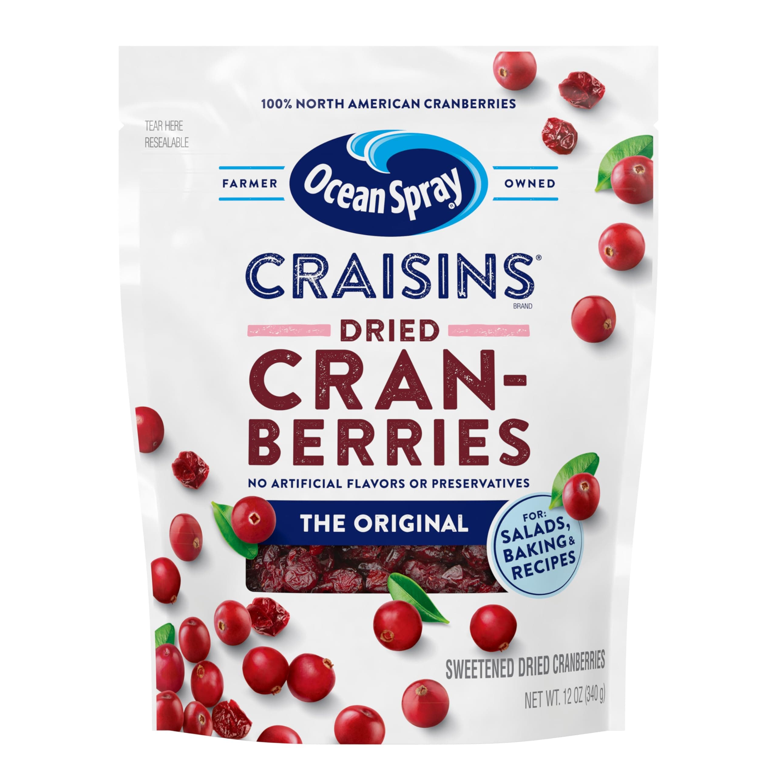 Ocean Spray® Craisins® Original Dried Cranberries, Dried Fruit, 12 Oz Pouch (Pack of 12)