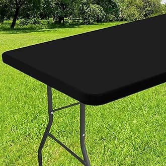 Smiry Rectangle Tablecloth, Elastic Fitted Flannel Backed Vinyl Tablecloths for 6ft Folding Tables, Waterproof Wipeable Table Covers for Indoor, Outdoor, Picnic and Camping (Black, 30"x72")
