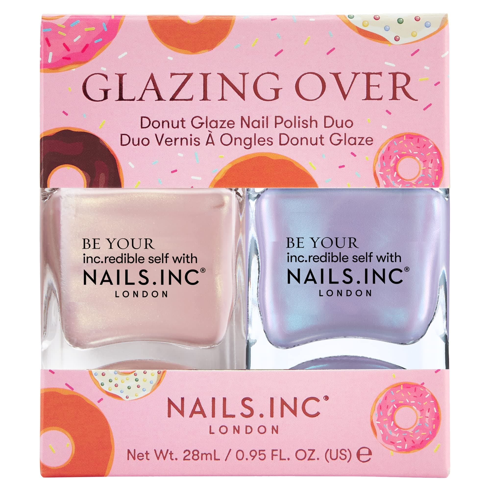 Nails Inc Be Your Inc.redible Self Glazing Over Donut Glaze Nail Polish Duo, Shimmer Shades, Iridescent Finish, Long Lasting, Air Dry, Cruelty Free, Vegan, 2 Piece Set