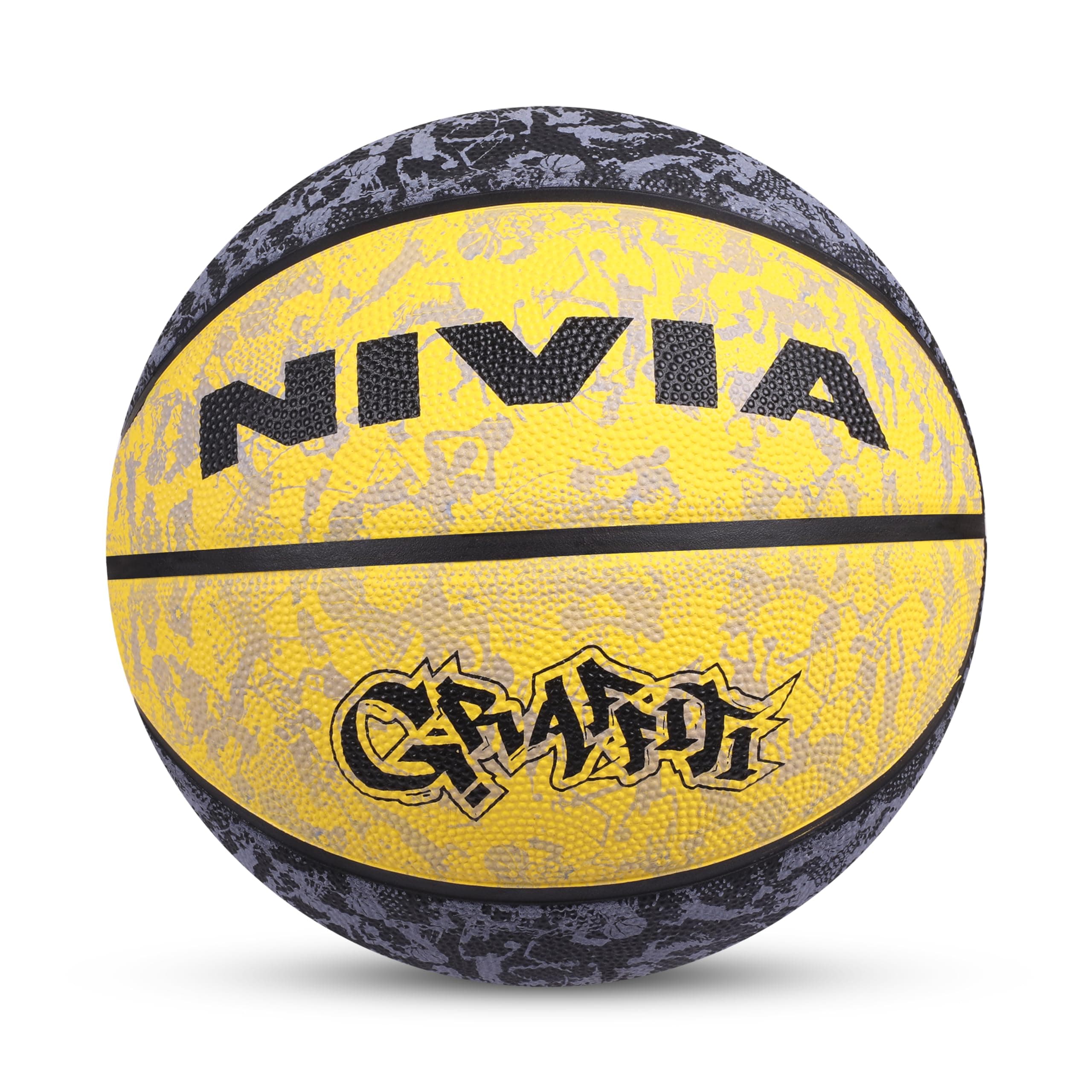 Nivia Graffiti Rubber Basketball - Size: 7 (Yellow)