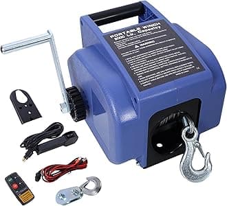 12V 5000 lb Load Capacity Portable Winch, Reversible Electric Winch for Towing ATV/UTV with Wireless Remote Control, Galvanized Wire Rope, Rapid Mount, Extra Pulley Hook, Waterproof, Blue
