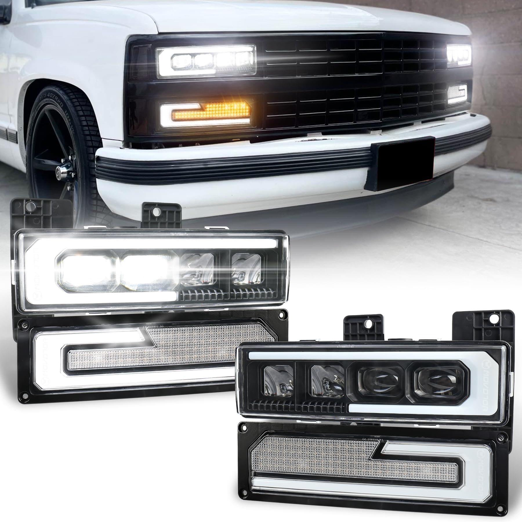 LED Headlight Assembly 500% Bright Anti-glare Headlights with Welcome DRL Turn Signal Compatible with 1988-1998 Chevy GMC C/K 1500 2500 3500 Suburban Silverado Tahoe Yukon