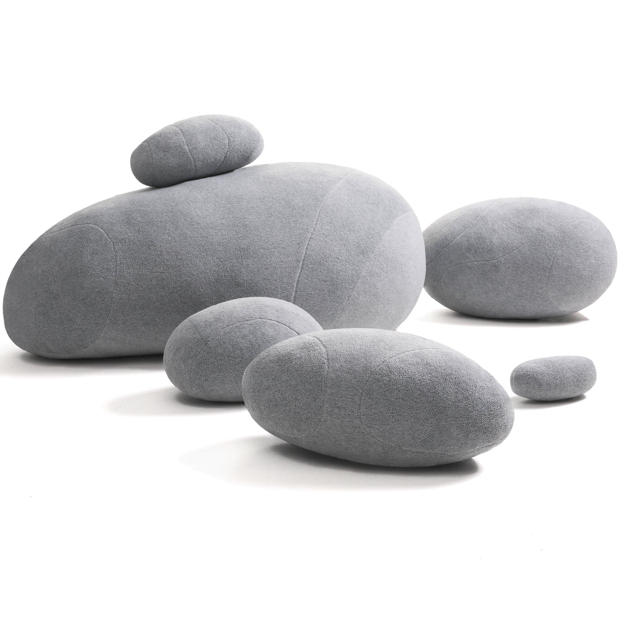 6 Piece Set Mixed Designs 3D Artificial Living Stone Rock Throw Pillows Stuffing Plush Floor Pillow Creative Home Decoration Photo Or Film Props Light Grey