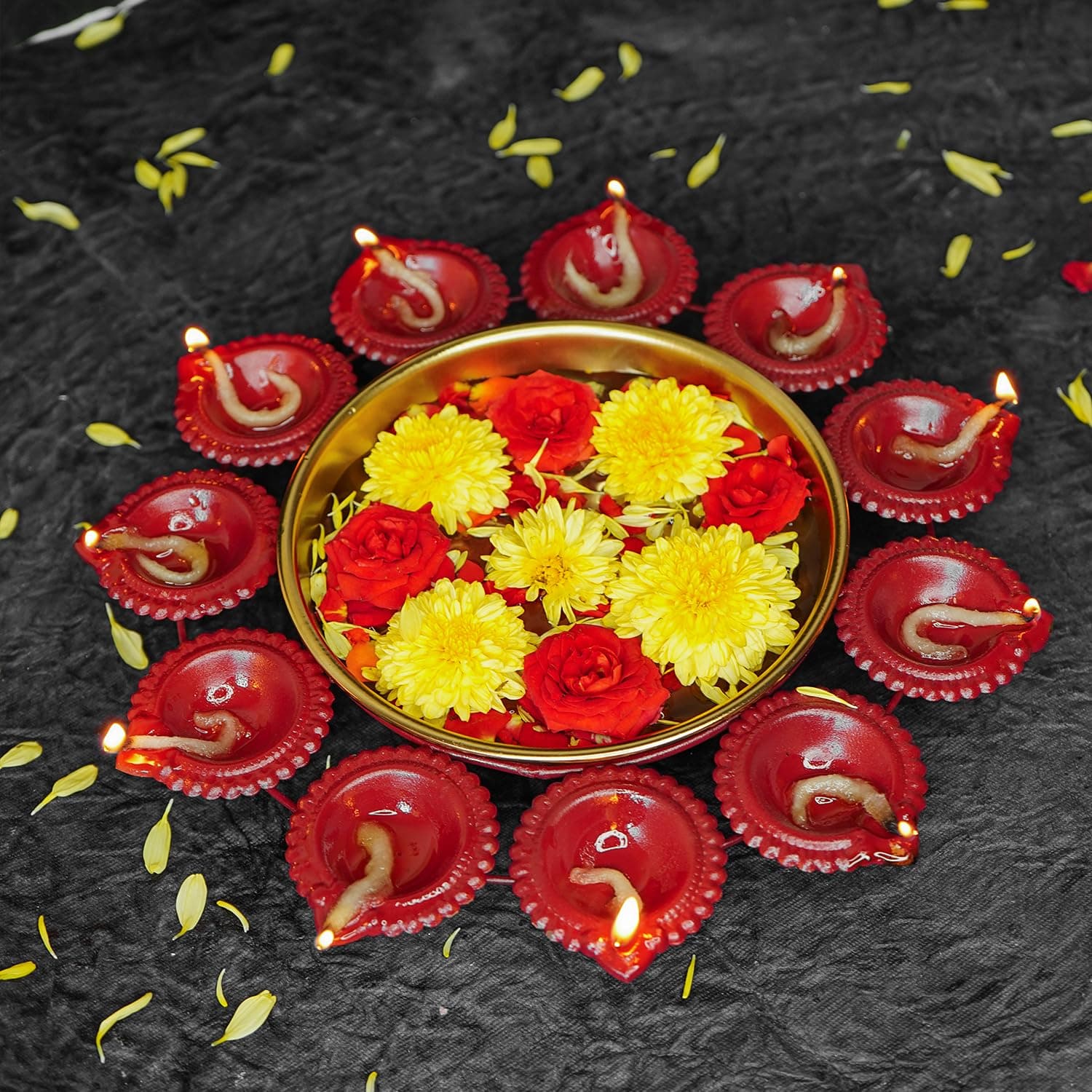 Ekhasa Urli Bowl for Home Decor & Table Decoration | Floating Flowers, Tealight Candles Water Bowl for Diwali Pooja and Other Festivals | Gift for House Warming Ceremony | Decoration Cup with Diyas