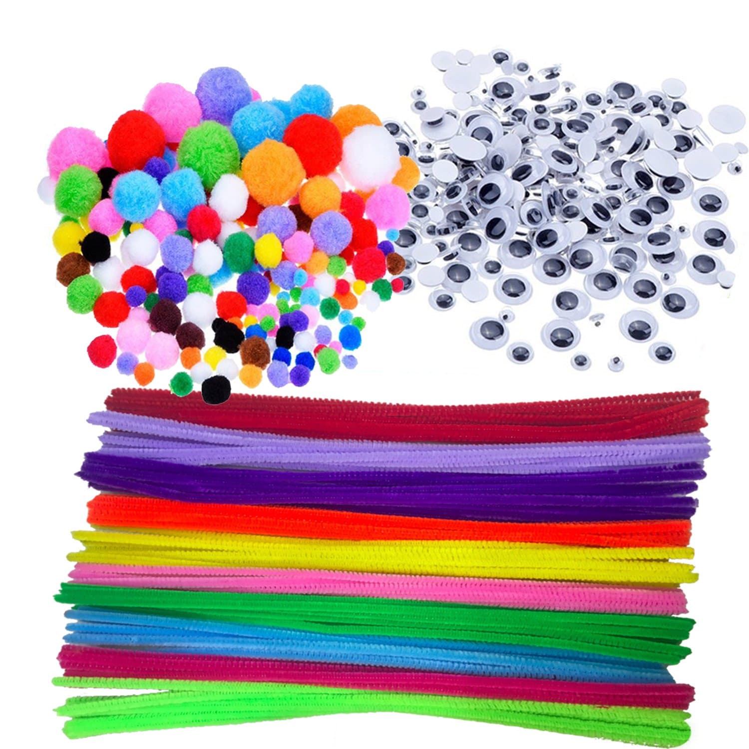 Pipe Cleaners Crafts Set, Pipe Cleaners Chenille Stem and Pompoms with Googly Wiggle Eyes for Craft DIY Art Supplies, 500 Pieces
