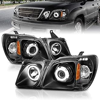 AmeriLite Black Projector Headlights Ultra Bright LED Halo For Lexus LX470 - Passenger and Driver Side