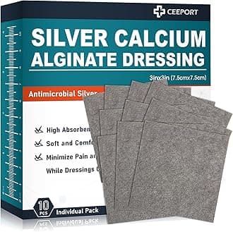 Ceeport Ag Silver Calcium Alginate Wound Dressing Pads 3'' x 3'' (Pack of 10), Soft Highly Absorbent Silver Wound Dressing, Non-Adhesive Dressing for Wound Care, Painless Removal Gauze Pads for Wounds