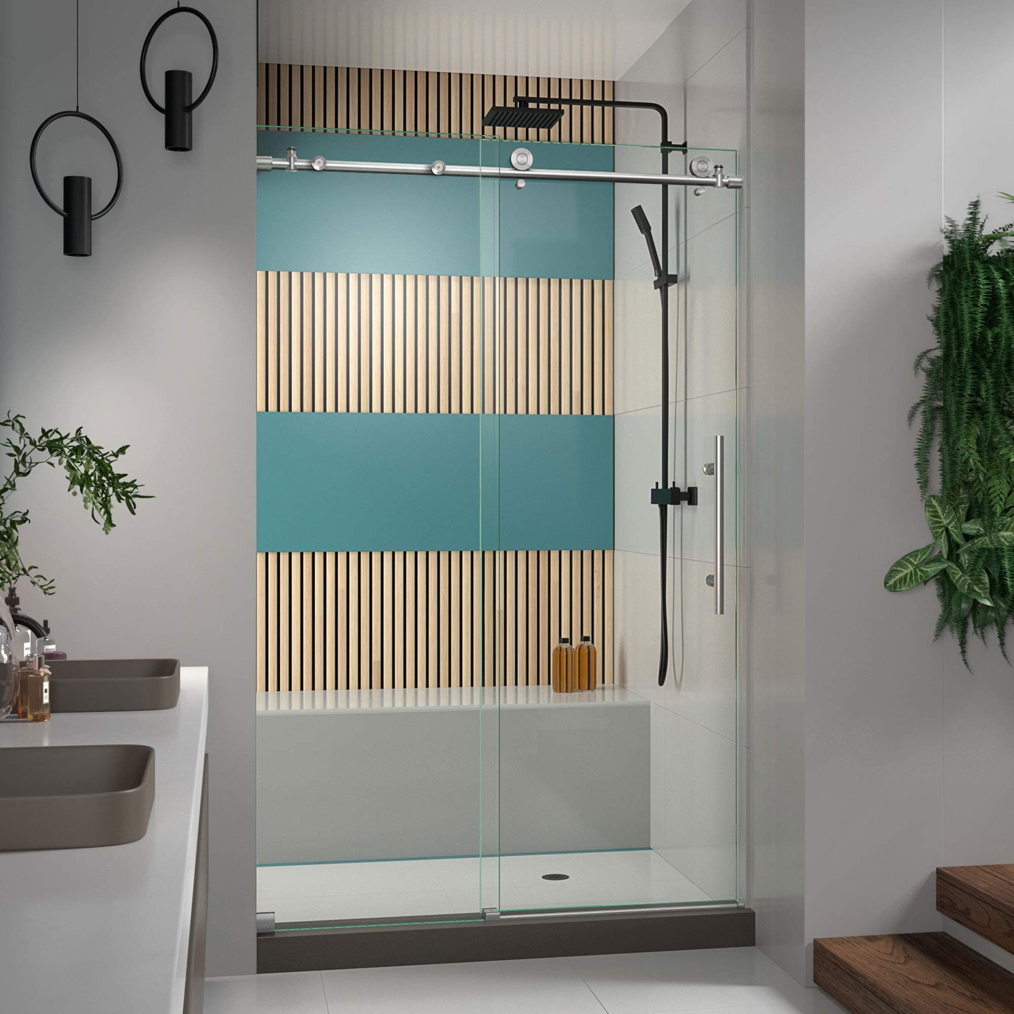 DreamLine Enigma-X 44-48 in. W x 76 in. H Fully Frameless Sliding Shower Door in Brushed Stainless Steel, SHDR-61487610-07