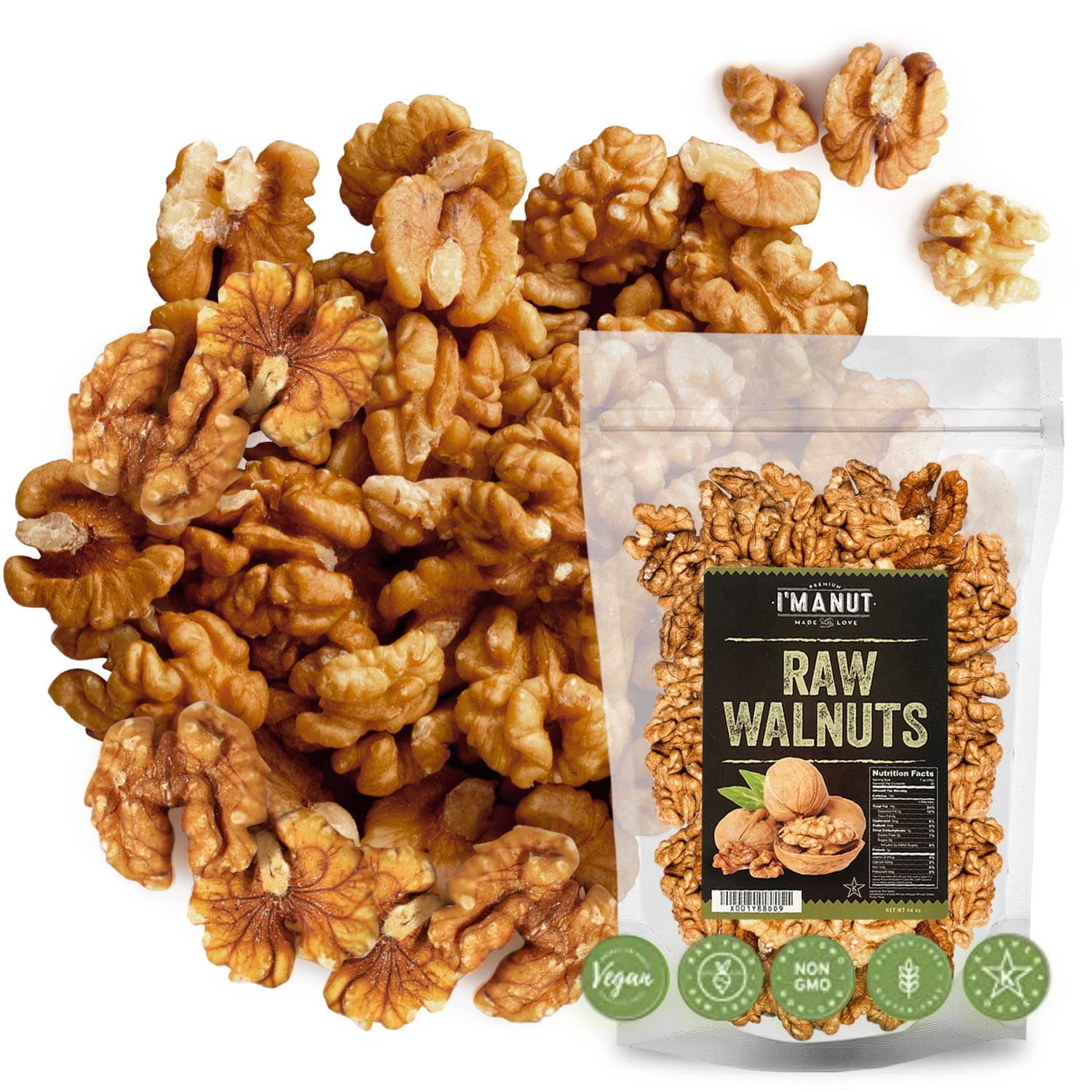 Premium Raw Walnut Halves & Pieces 16oz (1 lb) - 100% Natural, No-PPO, Non-GMO, Batch-Tested Gluten & Peanut Free, Kosher, Small Batch Quality