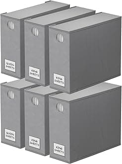 SpaceAid 6 Pack Bed Sheet Organizers and Storage, Foldable Sheet Organizer for Linen Closet, Sheets Set Folder Keeper with Window XL (Queen & King Size) Bedding Container (Gray, 6 Pack)