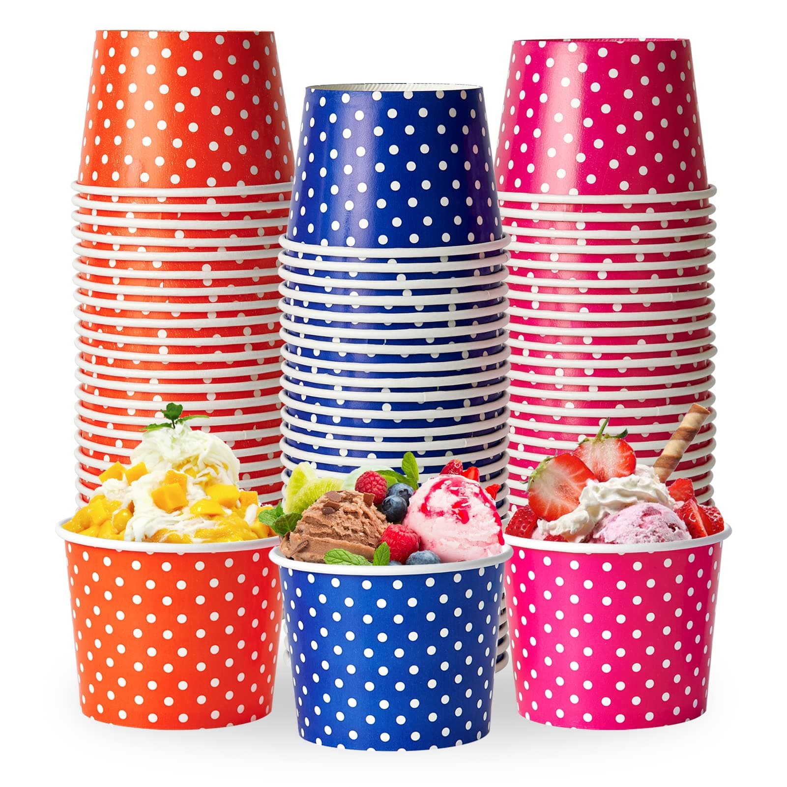 LITOPAK 150 Pack 8 oz Ice Cream Cups, Disposable Dessert Cups for Cold or Hot Food, Coloured Paper Dessert Bowls for Soups, Sundaes, and Ice Cream