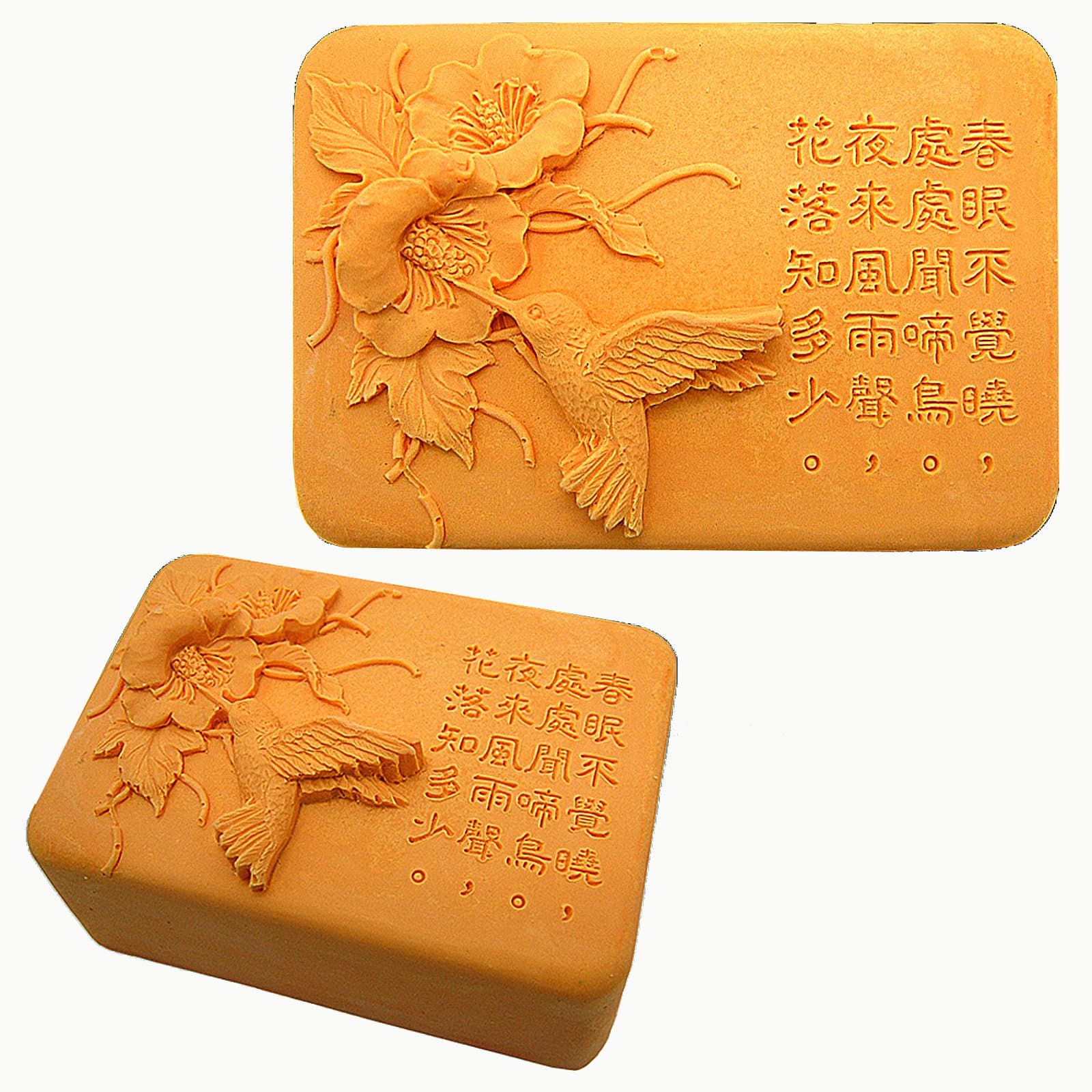 Asian Hummingbird & Spring Poem - 2D Soap/Candle/Polymer/Clay/Cold Porcelain Silicone Mold