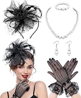 5Pcs Fascinators Hat for Women Tea Party Veil Mesh Headband Feather Hat for Women Veil Tea Party Hats