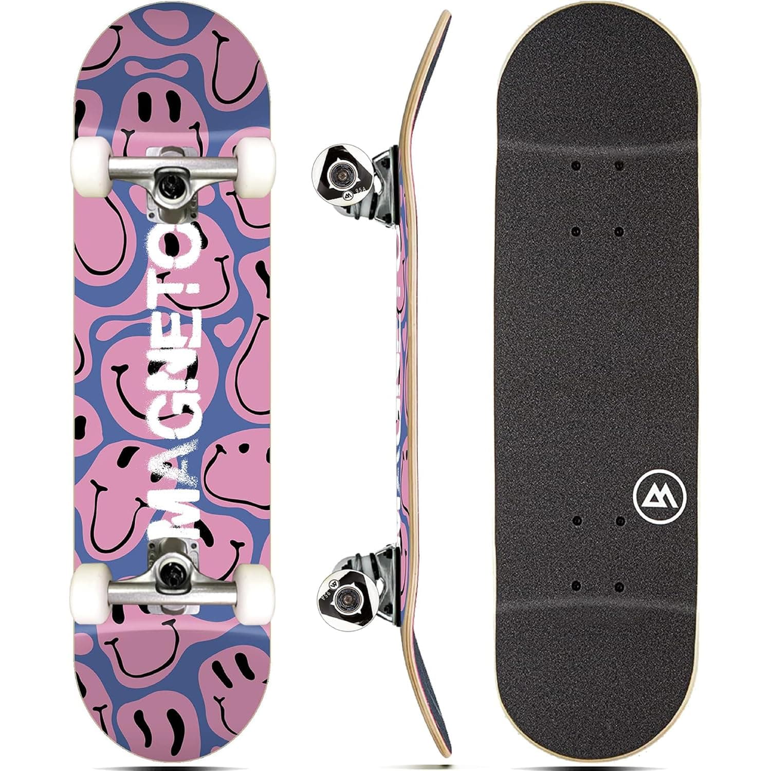 Magneto Complete Skateboard | Maple Wood | ABEC 5 Bearings | Double Kick Concave Deck | Kids Skateboard Cruiser Skateboard | Skateboards for Beginners, Teens & Adults (Free Stickers Included)