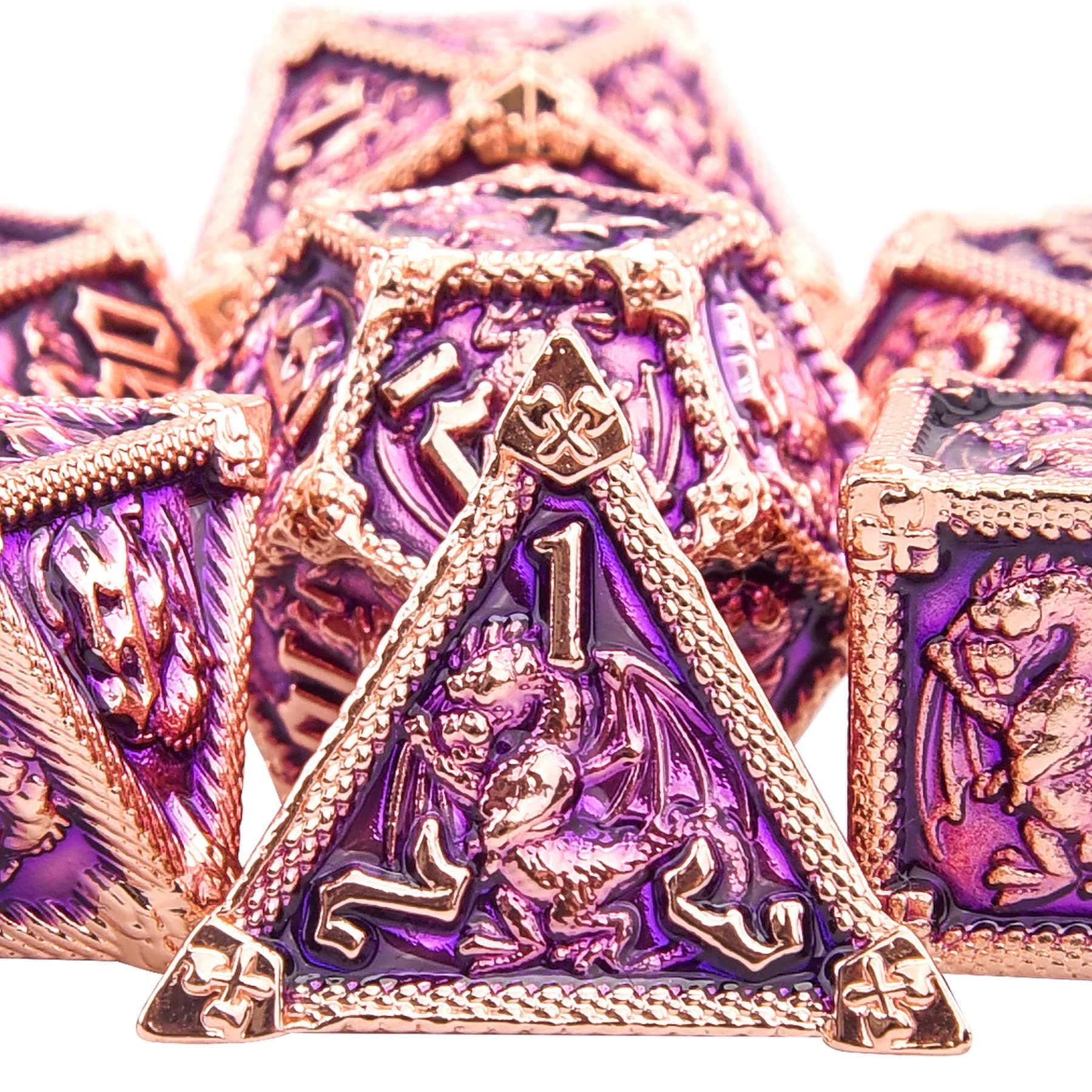 AUSTOR 7-Die Metal DND Dice Set Dungeons and Dragons Polyhedral Roll Playing Dice with Box D20 D12 D10 D% D8 D6 D4 for Pathfinder MTG RPG Board Games