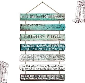 Yookeer Green Christian Wall Art Office Inspirational Wooden Bible Verses Bedroom Scripture Wall Art Meditation Inspirational Hanging Wood Sign for Kitchen Living Room (English Style)
