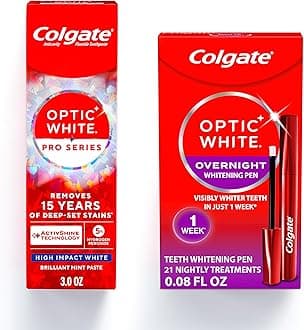 Colgate Optic White Overnight Whitening Kit Teeth Whitening Pen (21 Nightly Treatments) and Pro Series High Impact White Toothpaste, Designed for No Tooth Sensitivity