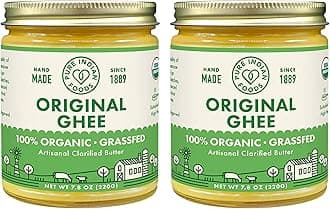 Grassfed Organic Original Ghee - by Pure Indian Foods, 7.8 oz, Pasture Raised, Gluten-Free, Non-GMO, Paleo, Keto-Friendly (Pack of 2)
