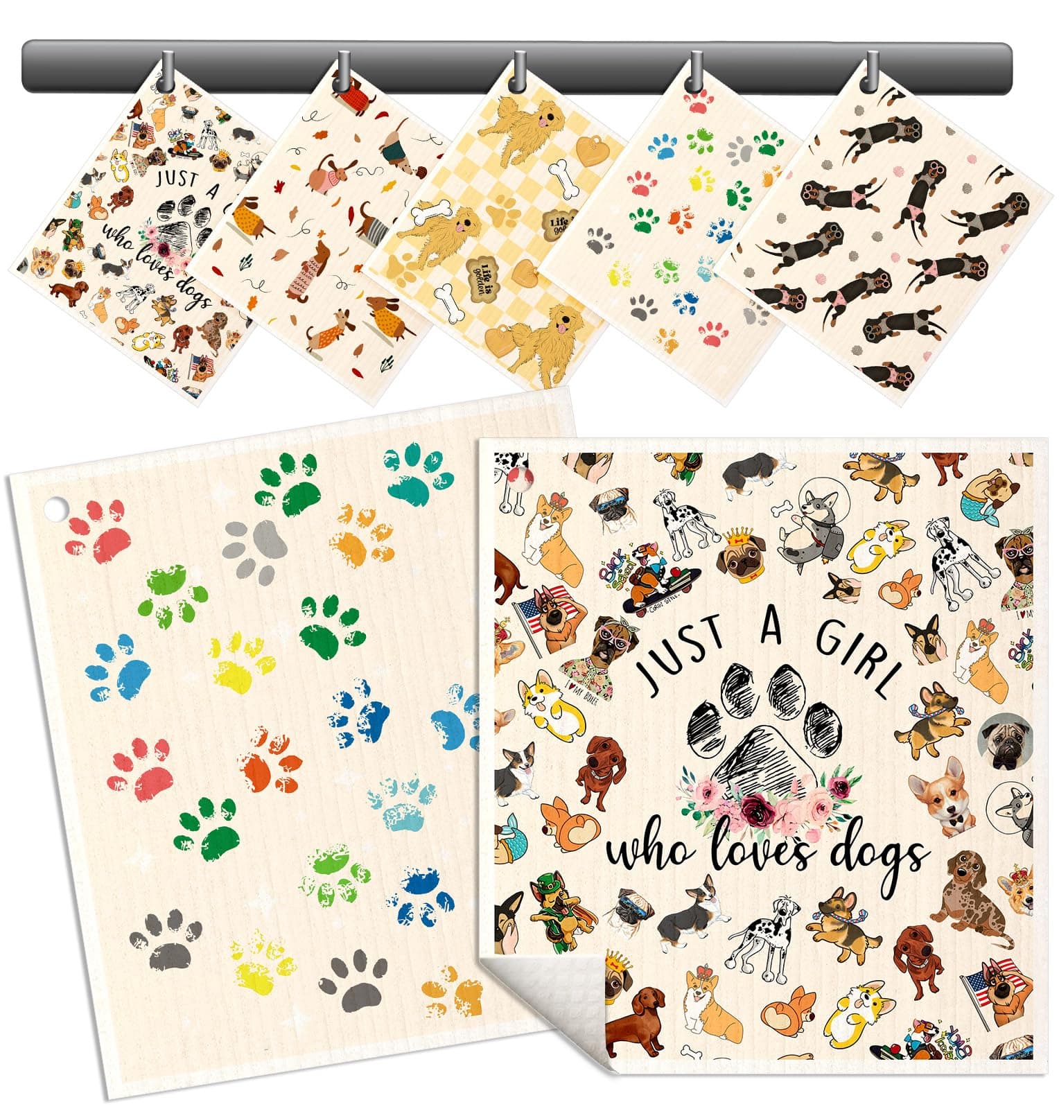 Swedish Dishcloths for Kitchen - 5 Pack Reusable Dish Cloths for Washing Dishes Absorbent Cute Funny Kitchen Towels Cleaning Sponge, Little Puppy
