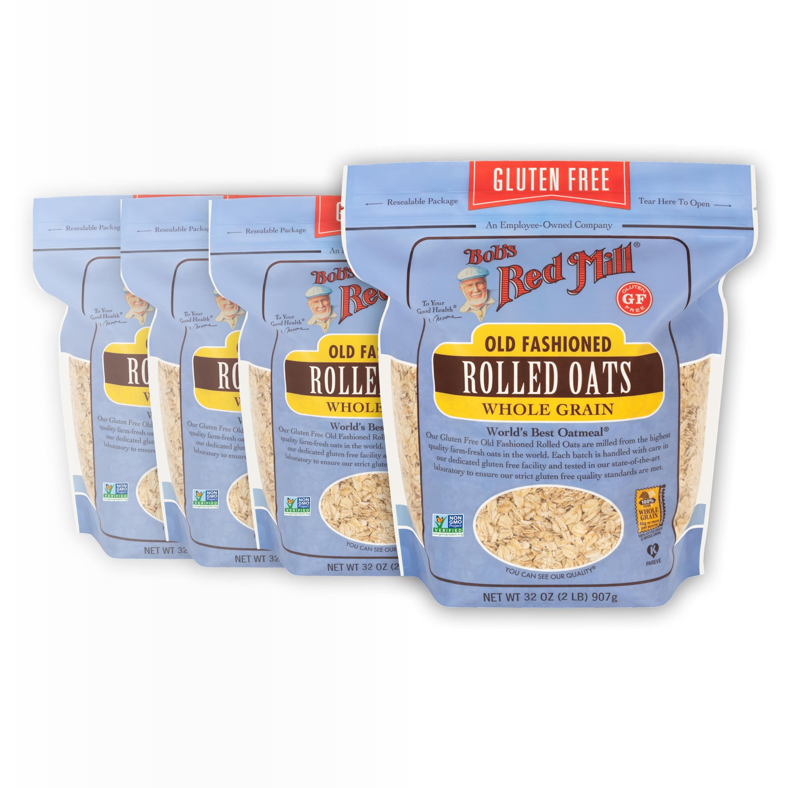 Bob's Red Mill Gluten Free Old Fashioned Rolled Oats, 32oz (Pack of 4) - Non GMO, Whole Grain, Vegan, Kosher