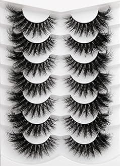 Fluffy False Eyelashes - 20mm Thick Volume Dramatic Cat Eye Lashes - 7 Pairs Long Strip Wispy Lashes Pack