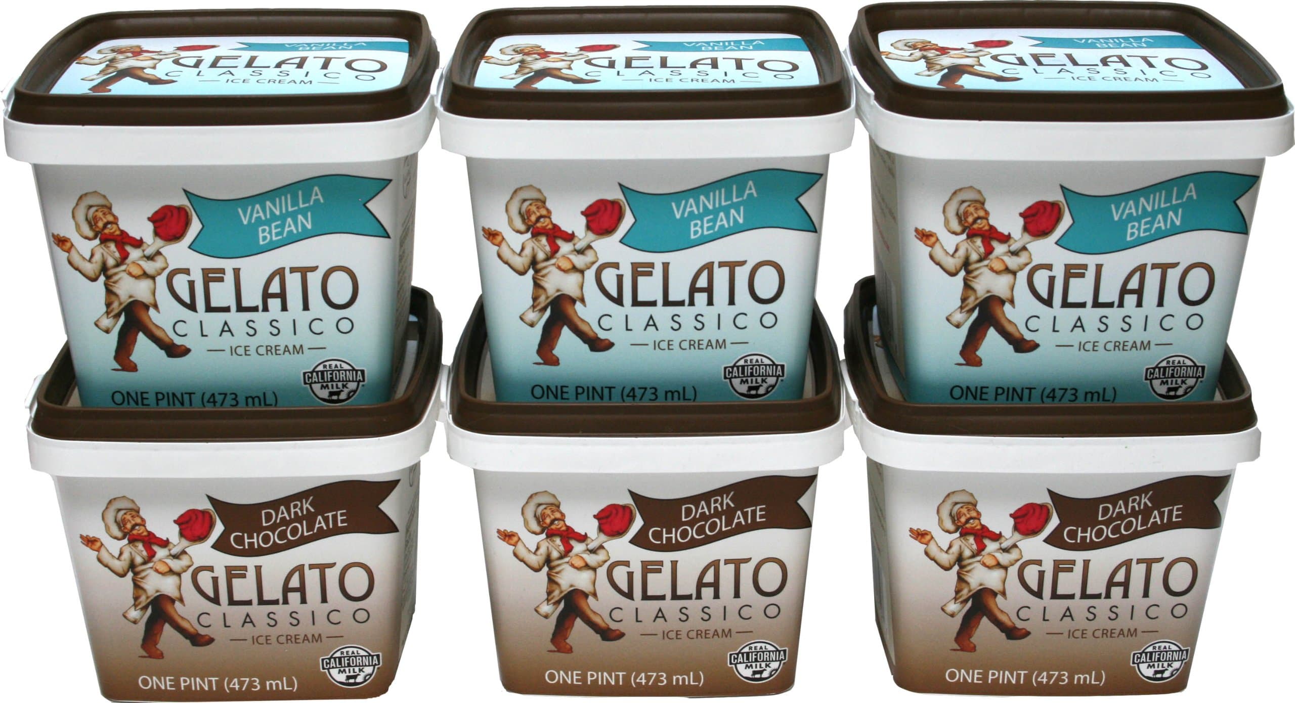 Gelato Classico Combo Pack: 3-Count Dark Chocolate and 3-Count Vanilla Bean, 16-Ounce Cups (Pack of 6)